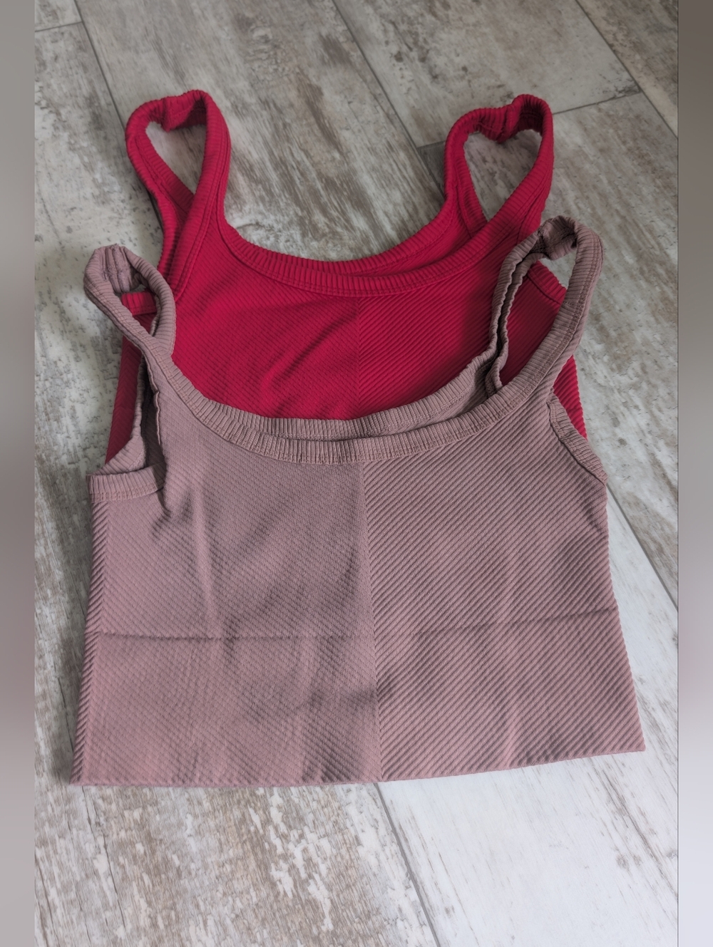 Full Tilt Ribbed Crop Tanks in Berry Red and Mauve